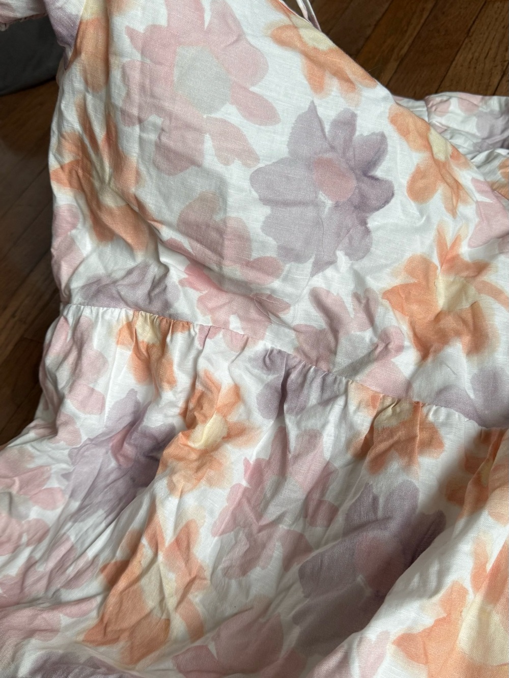 Sunday Best Floral Cotton Linen Dress Peach, Lavender & Cream